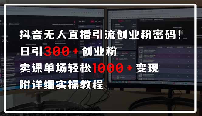抖音无人直播引流密码！日引300+创业粉 单场轻松1000+变现 附详细实操教程-鼎铸网