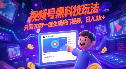 视频号黑科技玩法，只需10秒一键生成热门视频，日入3k+【揭秘】-鼎铸网