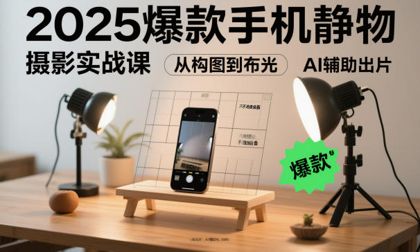 2025爆款手机静物摄影实战课，从构图到布光，不用贵设备，AI辅助出片-鼎铸网