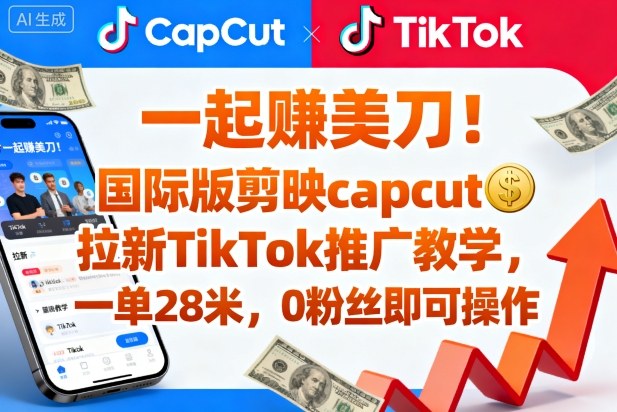 一起賺美刀！国际版剪映capcut拉新TikTok推广教学，一单28米，0粉丝即可操作(附推广入口和教学)-鼎铸网