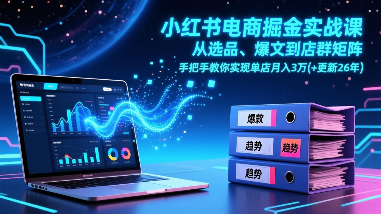 小红书电商掘金实战课，从选品、爆文到店群矩阵，手把手教你实现单店月入3万+(更新26年-鼎铸网