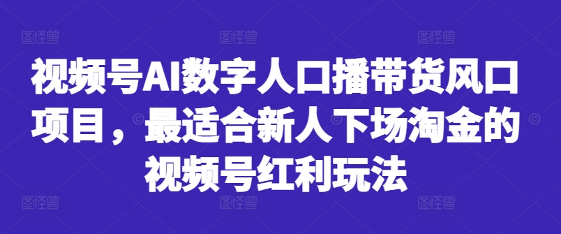 视频号AI数字人口播带货风口项目，最适合新人下场淘金的视频号红利玩法-鼎铸网