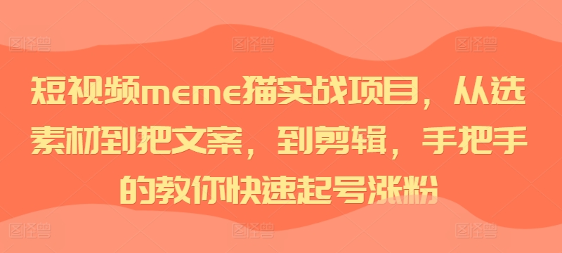 短视频meme猫实战项目，从选素材到把文案，到剪辑，手把手的教你快速起号涨粉-鼎铸网