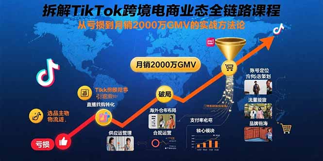 拆解TikTok跨境电商业态全链路课程：从亏损到月销2000万GMV的实战方法论-鼎铸网