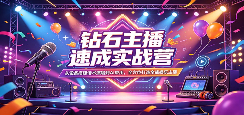 钻石主播速成实战营：从设备搭建话术演唱到AI应用，全方位打造全能娱乐主播-鼎铸网