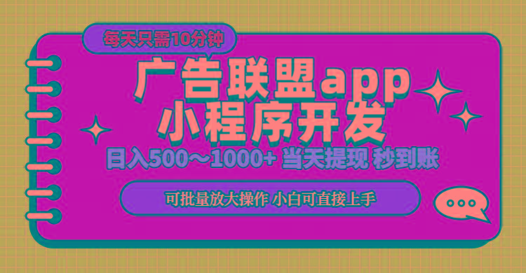 小程序开发 广告赚钱 日入500~1000+ 小白轻松上手！-鼎铸网