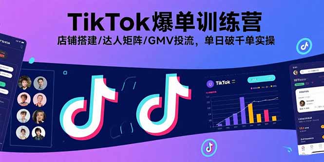 TikTok爆单训练营，店铺搭建/达人矩阵/GMV投流，单日破千单实操-鼎铸网