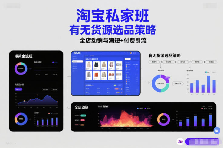 淘宝私家班，有无货源选品策略，高成功率爆款全流程打法，全店动销与淘短+付费引流(更新2026年4月)-鼎铸网