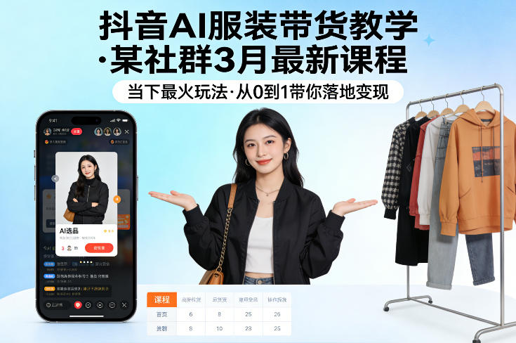 5ed56b6d0e4c93cf1b82167cbf0665f2.jpeg 抖音AI服装带货教学,某社群3月最新课程,当下最火玩法,从0到1带你落地变现