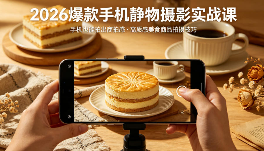 2026爆款手机静物摄影实战课，手机也能拍出商拍感，学会拍出高质感美食商品-鼎铸网