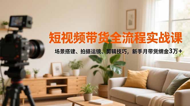 短视频带货全流程实战课，场景搭建、拍摄运镜、剪辑技巧，新手月带货佣金3万+-鼎铸网