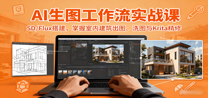 AI生图工作流实战课：SD/Flux搭建，掌握室内建筑出图、洗图与Krita精修-鼎铸网