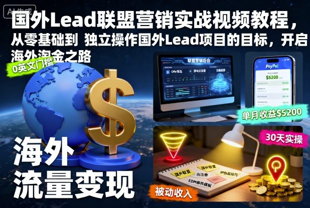 国外Lead联盟营销实战视频教程，从零基础到独立操作国外Lead项目的目标，开启海外淘金之路-鼎铸网