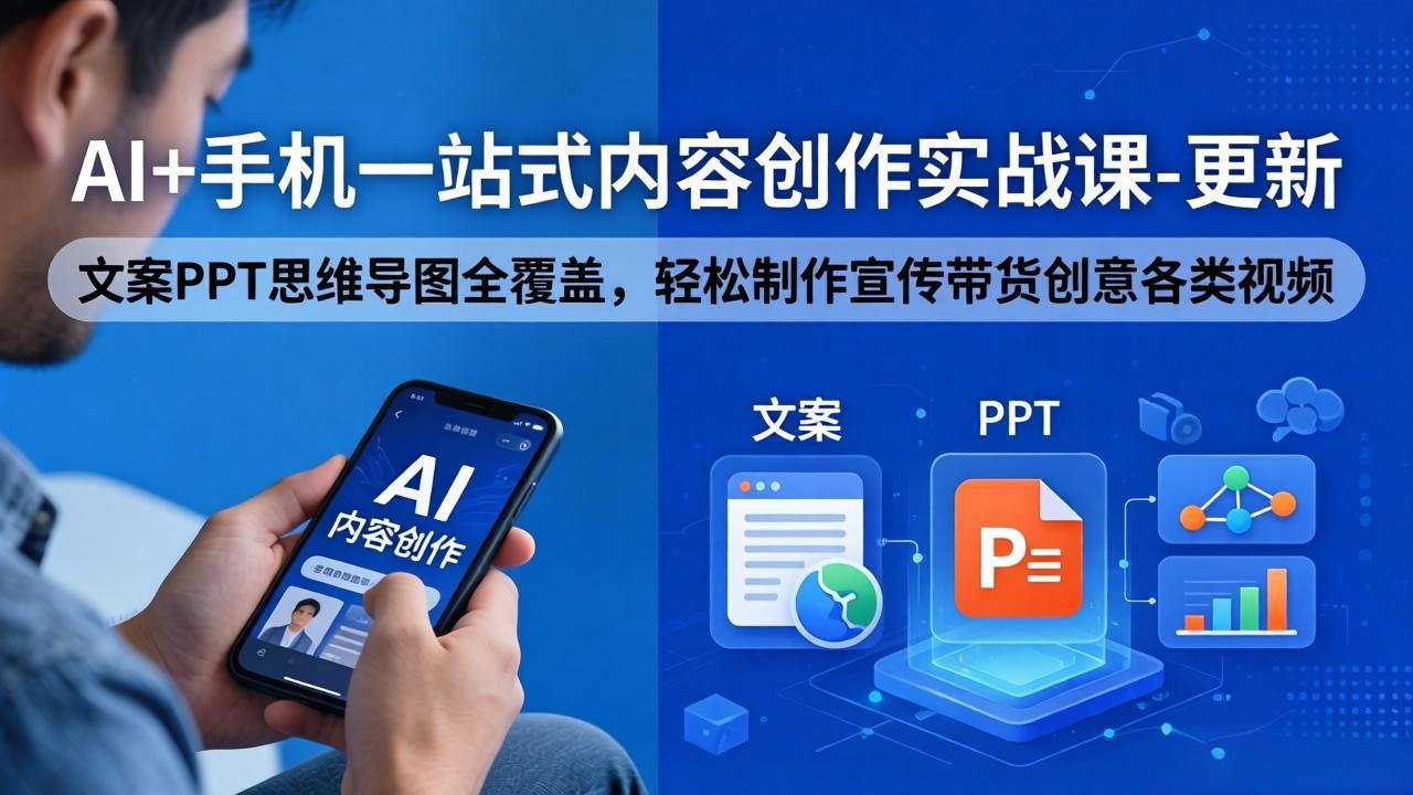 AI+手机一站式内容创作实战课-更新，文案PPT思维导图全覆盖，轻松制作宣传带货创意各类视频-鼎铸网