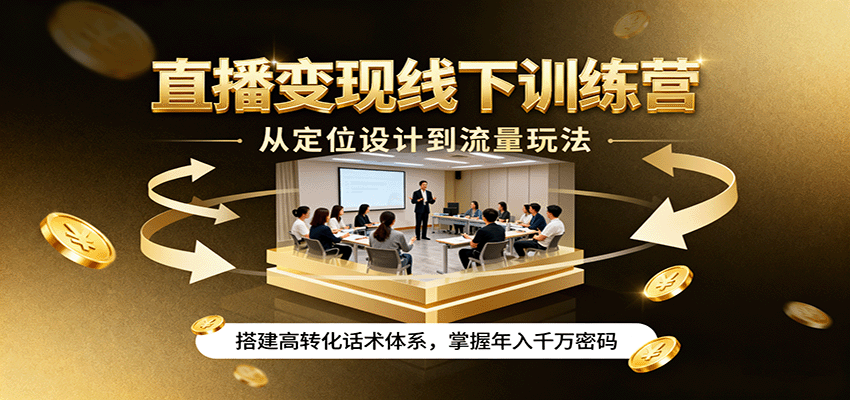 直播变现线下训练营，从定位设计到流量玩法，搭建高转化话术体系，掌握年入千万密码-鼎铸网