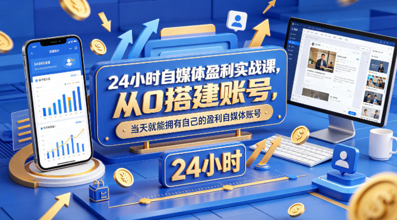 24小时自媒体盈利实战课，从0搭建账号，当天就能拥有自己的盈利自媒体账号-鼎铸网
