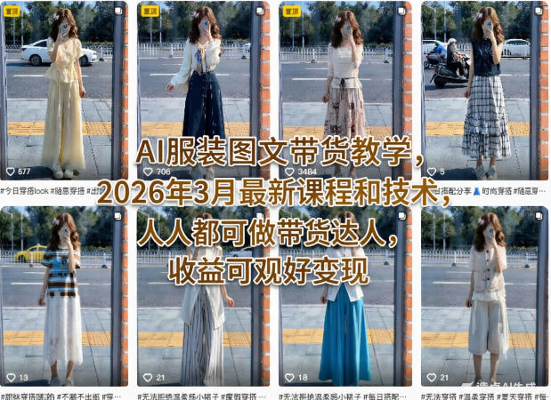 62a68f67505008e60b53c42e1fc5c04e.jpeg AI服装图文带货教学,2026年3月最新课程和技术,人人都可做带货达人,收益可观好变现