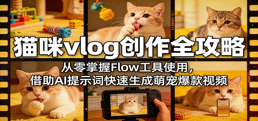 猫咪vlog创作全攻略：从零掌握Flow工具使用，借助AI提示词快速生成萌宠爆款视频-鼎铸网