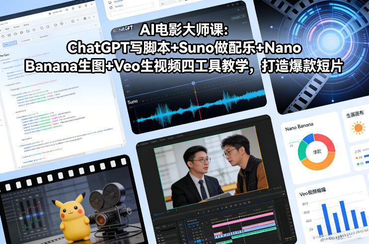 AI电影大师课：ChatGPT写脚本+Suno做配乐+Nano Banana生图+Veo生视频，打造爆款短片-鼎铸网