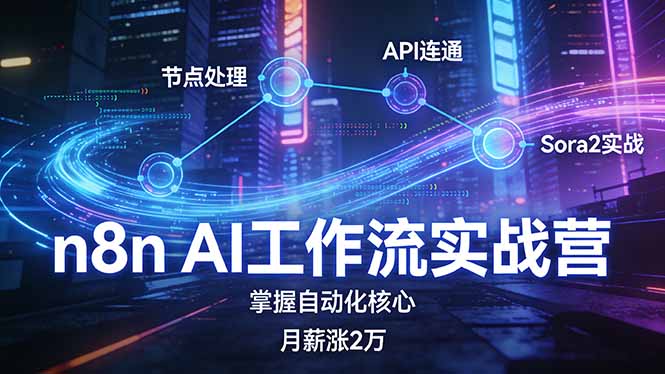 n8n AI工作流实战营，节点处理+API连通+Sora2实战，掌握自动化核心月薪涨2万-鼎铸网