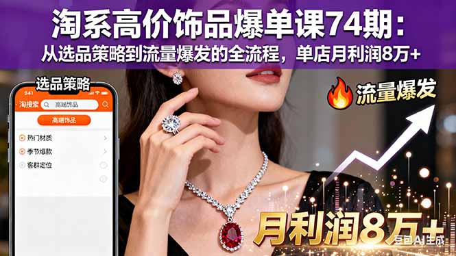 淘系高价饰品爆单课74期：从选品策略到流量爆发的全流程，单店月利润8万+-鼎铸网