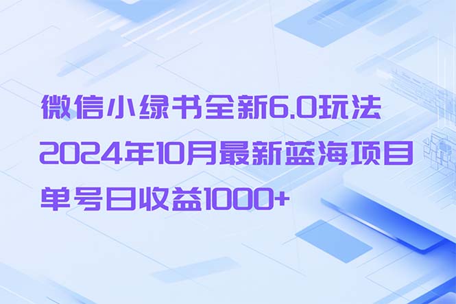 微信小绿书全新6.0玩法，2024年10月最新蓝海项目，单号日收益1000+-鼎铸网