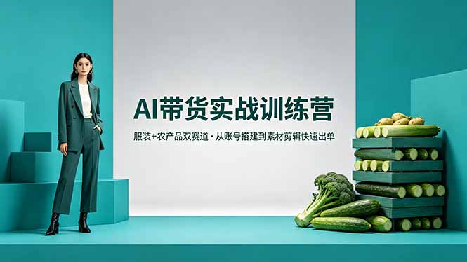 AI带货实战训练营，服装+农产品双赛道，从账号搭建到素材剪辑快速出单-鼎铸网
