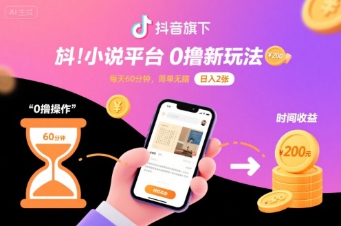 抖音旗下小说平台0撸新玩法，每天挂G60分钟，简单无脑，日入2张【揭秘】-鼎铸网