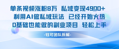单条视频私域变现4.9k+利用AI做私域玩法 已经开始火热0基础也能做的副业项目轻松上手-鼎铸网