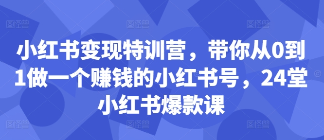 小红书变现特训营，带你从0到1做一个赚钱的小红书号，24堂小红书爆款课-鼎铸网