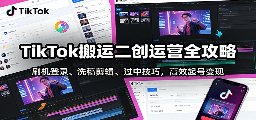 TikTok搬运二创运营全攻略：刷机登录、洗稿剪辑 、过中技巧，高效起号变现-鼎铸网