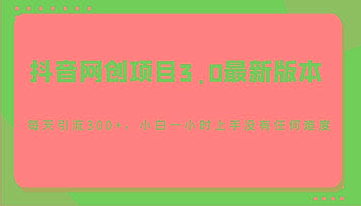 抖音网创项目3.0最新版本，每天引流300+，小白一小时上手没有任何难度-鼎铸网