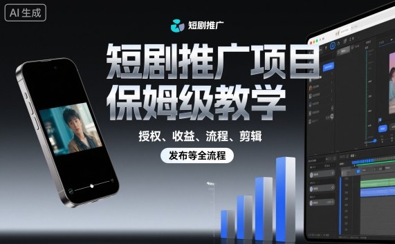 697b76345aad532f424a82bd61639642.jpeg 短剧推广项目保姆级教学,授权、收益、流程、剪辑,发布等全流程
