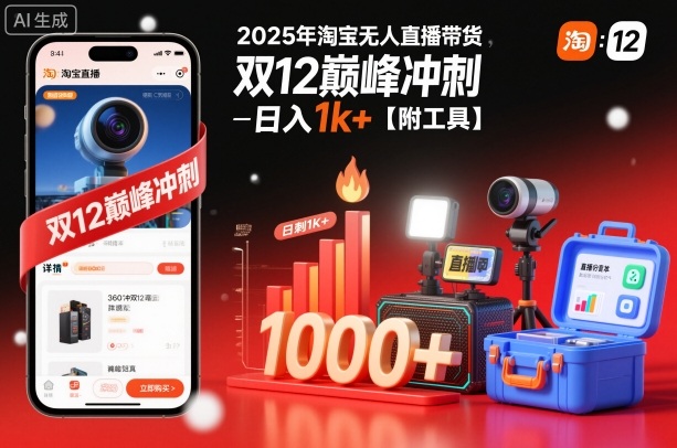 2025年淘宝无人直播带货，冲刺双12，日入1k+【附工具】【揭秘】-鼎铸网