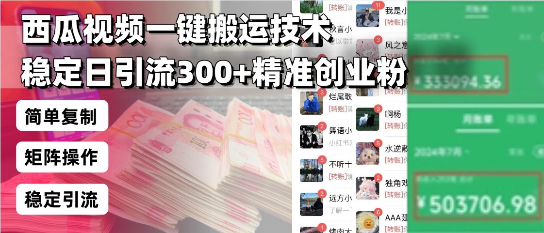西瓜视频一键搬运技术，稳定日引流300+精准创业粉，简单可复制给团队，…-鼎铸网