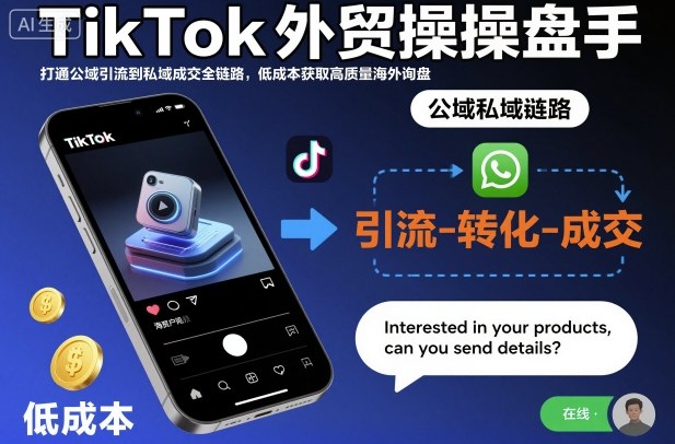 TikTok外贸操盘手，打通公域引流到私域成交全链路，低成本获取高质量海外询盘-鼎铸网