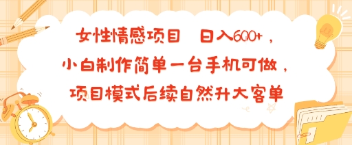 女性情感项目 小白制作简单一台手机可做 项目模式后续自然升大客单 日入6张-鼎铸网