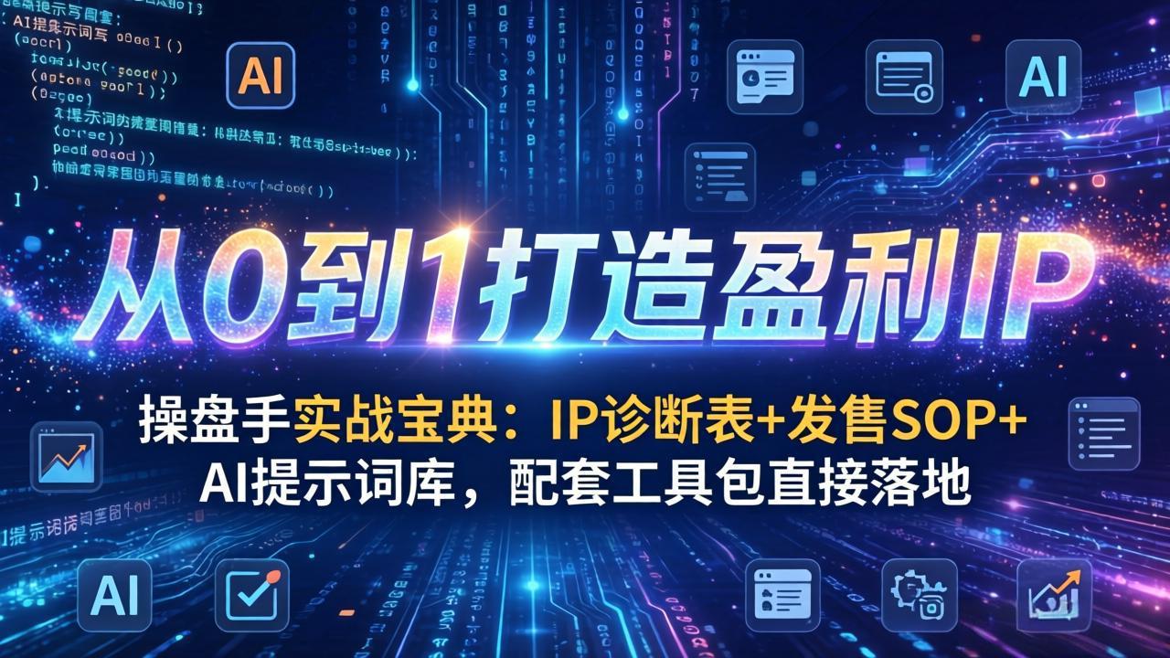 操盘手实战宝典：IP诊断表+发售SOP+AI提示词库，配套工具包直接落地，从0到1打造盈利IP-鼎铸网