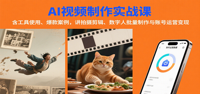 AI视频制作实战：含工具使用、爆款案例，讲拍摄剪辑、数字人批量制作与账号运营变现-鼎铸网