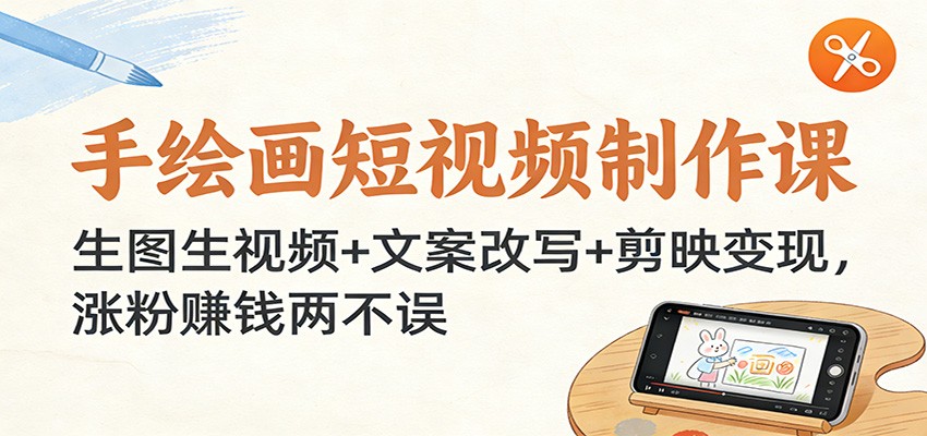 手绘画短视频制作课：生图生视频+文案改写+剪映变现，涨粉赚钱两不误-鼎铸网