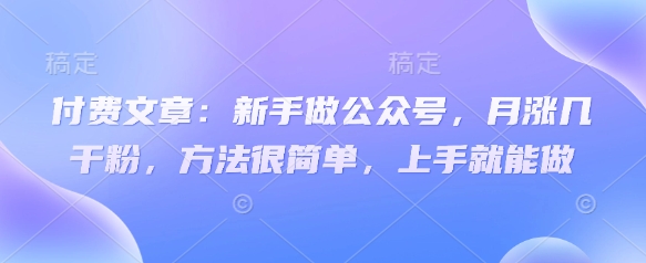付费文章：新手做公众号，月涨几干粉，方法很简单，上手就能做-鼎铸网