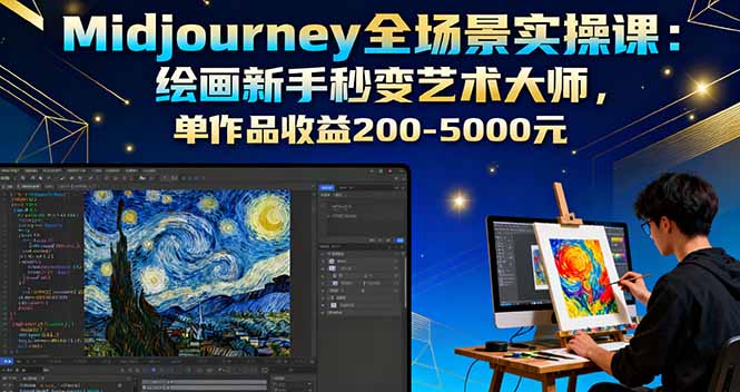 Midjourney全场景实操课：绘画新手秒变艺术大师，单作品收益200-5000元-鼎铸网