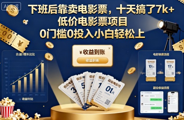 下班后靠卖电影票，十天搞了7k+，低价电影票项目，0门槛0投入小白轻松上手【揭秘】-鼎铸网