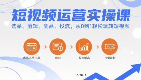 短视频运营实操课，选品、剪辑、测品、投流，从0到1轻松玩转短视频-鼎铸网