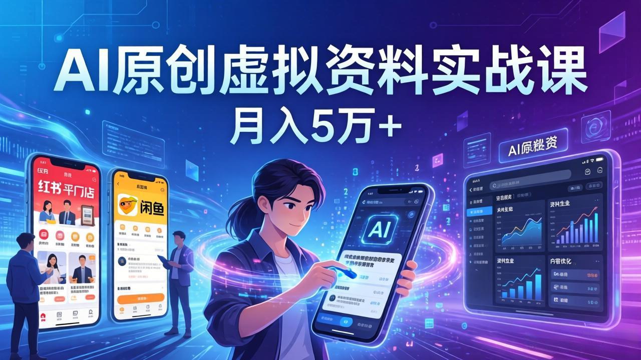 AI原创虚拟资料实战课：2026新机会，小红书闲鱼开店，普通人用AI轻松变现，月入5万+-鼎铸网