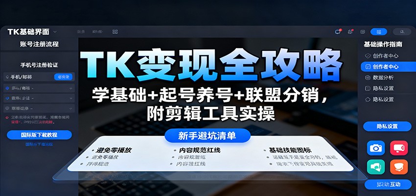 TK变现全攻略：学基础+起号养号+联盟分销，附剪辑工具实操-鼎铸网
