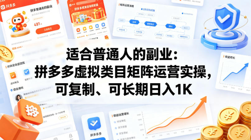 适合普通人的副业：拼多多虚拟类目矩阵运营实操，可复制、可长期日入1K【揭秘】-鼎铸网