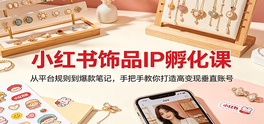 小红书饰品IP孵化课：从平台规则到爆款笔记，手把手教你打造高变现垂直账号-鼎铸网
