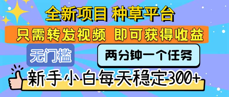 全新项目 种草平台 只需要转发任务视频 即可获得收益 新手小白每天300+-鼎铸网