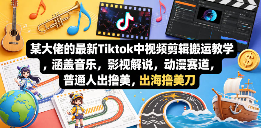 某大佬的最新Tiktok中视频剪辑搬运教学，涵盖音乐，影视解说，动漫赛道，普通人出海撸美刀-鼎铸网